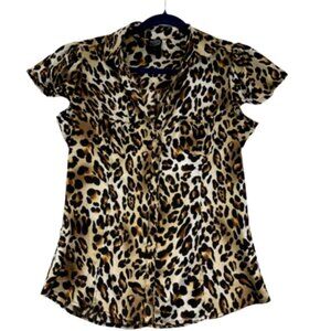 Thanx Leopard Print Satin Blouse Women's Size M